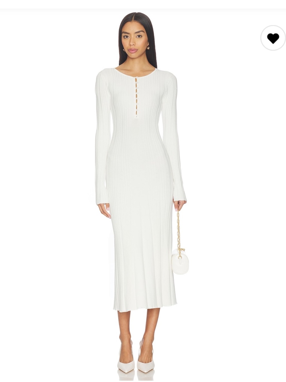 L'Academie Wanda Knit Ivory Long Sleeve Ribbed Dress